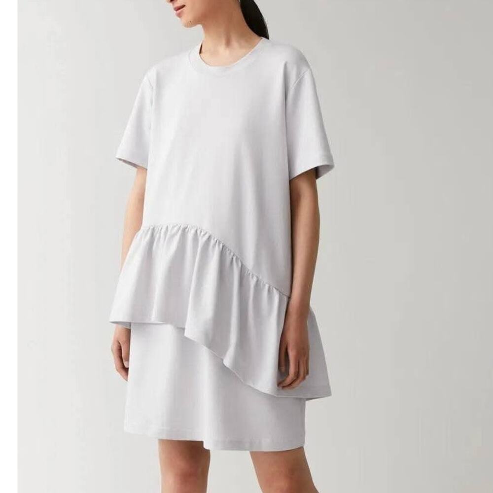 COS Asymmetric Frilled Gathered Cotton Shirt Dress